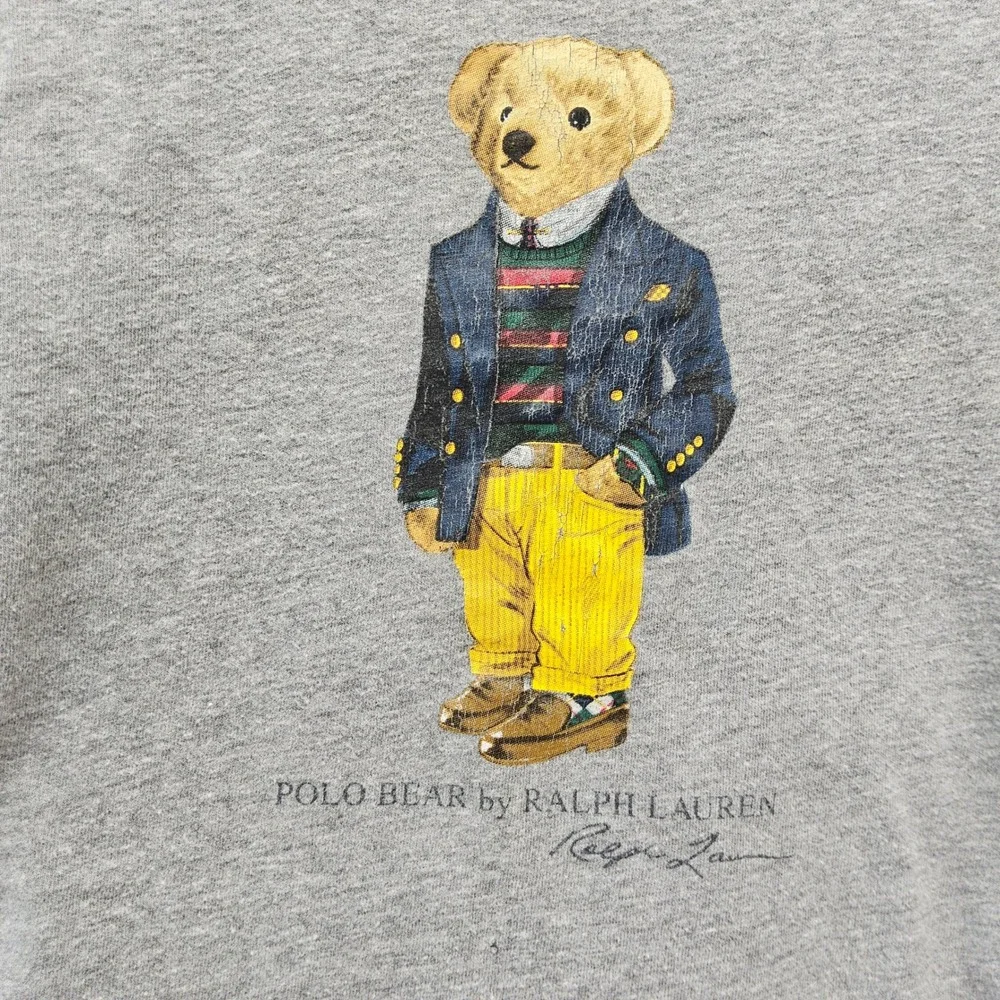 Ralph Lauren Polo Bear T-Shirt Kids 18M Gray Colorblock Short Sleeve Graphic Tee